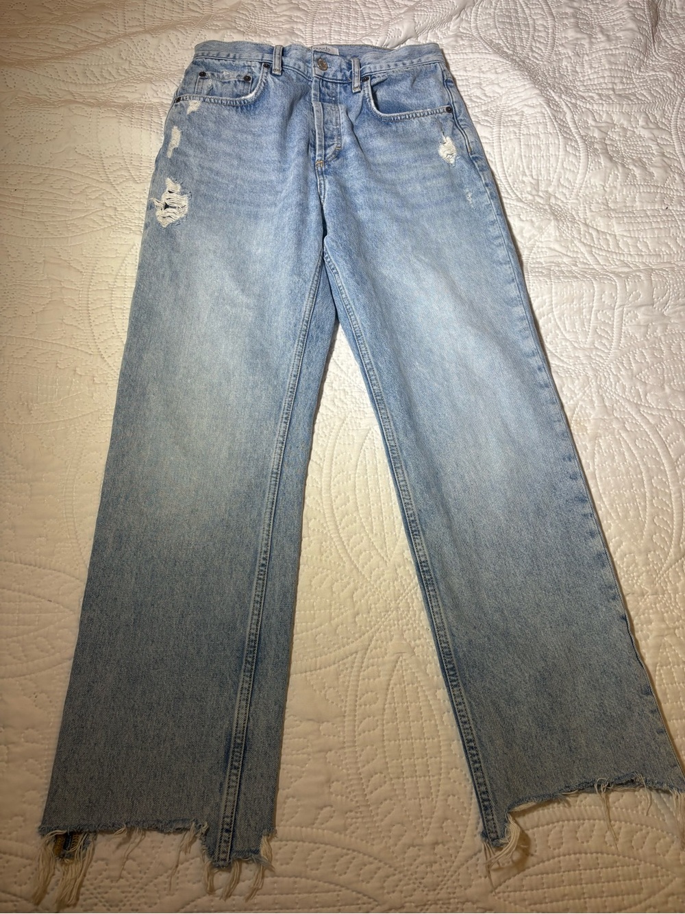 NUUDS The Straight Classic Jeans Ranger Light Wash Distressed Raw Hem size 26/S - Picture 2 of 14